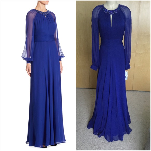 Teri Jon Dresses & Skirts - Teri Jon Women's Royal Blue Silk Chiffon Dress